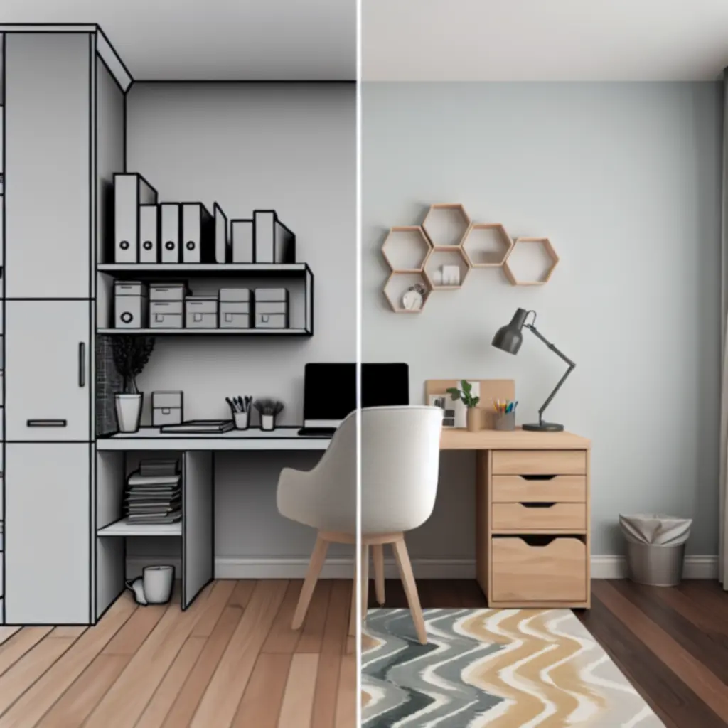Metamorfoza home office przed i po wdrożeniu rozwiązań HomeOffico