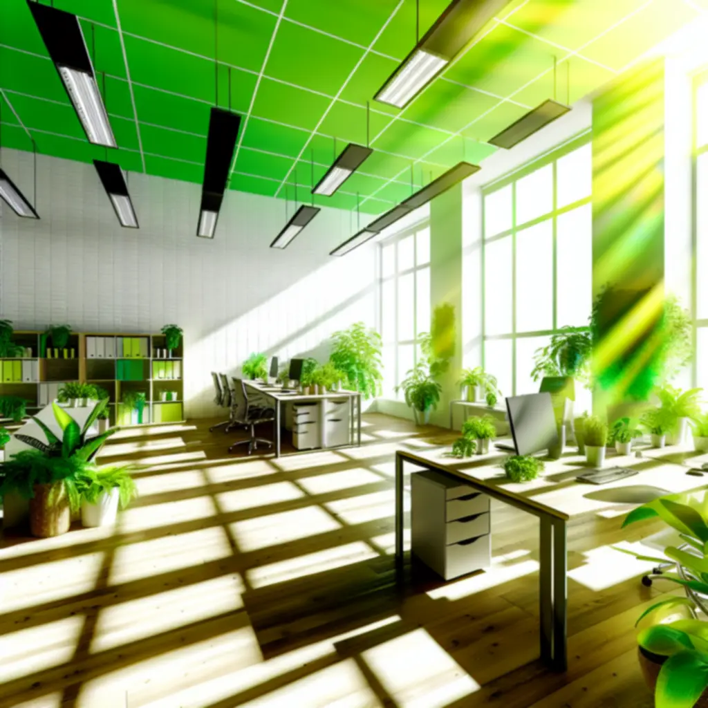 Biuro z dużą ilością naturalnego światła i odpowiednio ustawionym biurkiem